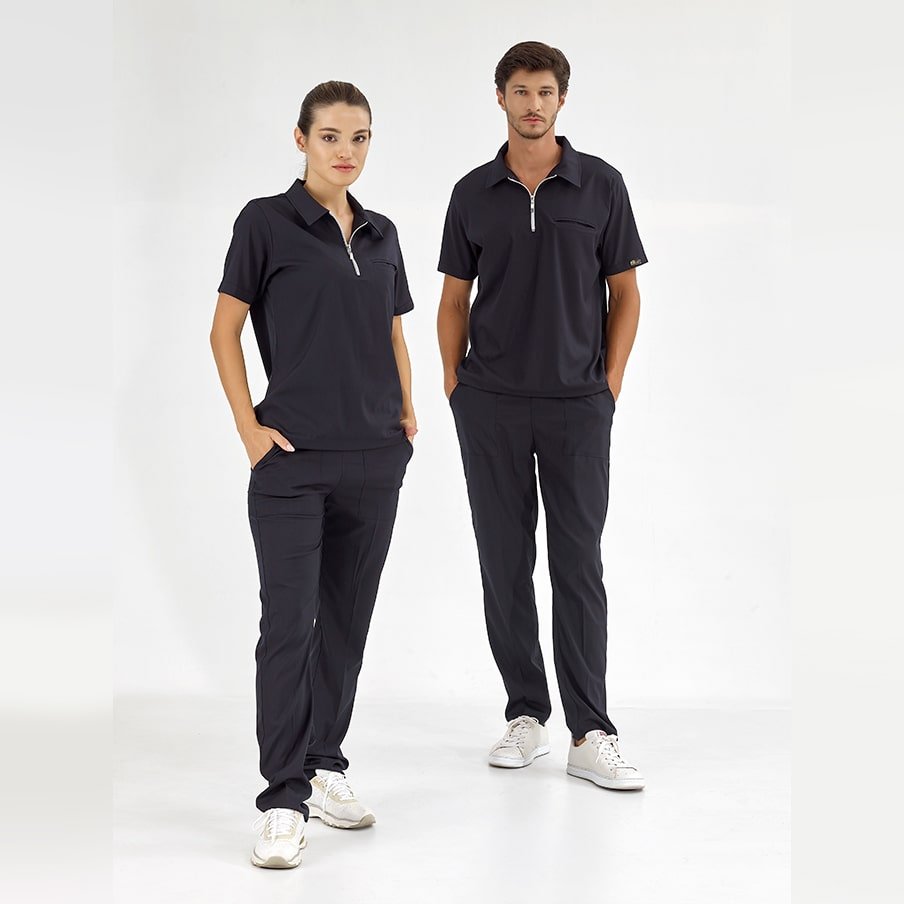 Lacivert Polo Lüks Likra Scrubs Takım