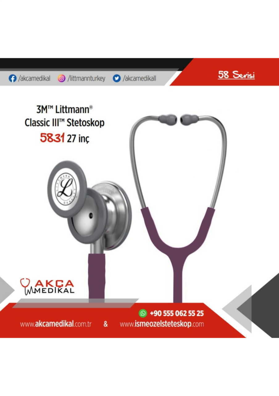 3M Littmann Klasik 3 Stetoskop 5831 Mürdüm ÇAN KISMINA İSİM - Hem Yay Hem Çan