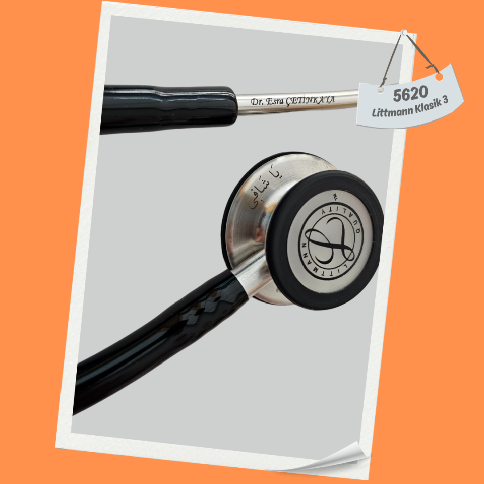 3M Littmann Klasik 3 Steteskop  5620 Siyah Hortum YAY KISMINA İSİM - Hem Yay Hem Çan