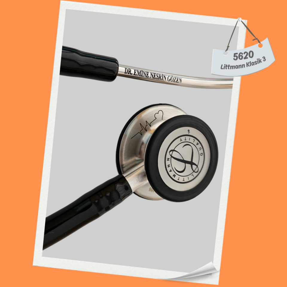 3M Littmann Klasik 3 Steteskop  5620 Siyah Hortum YAY KISMINA İSİM - Şekil istemiyorum