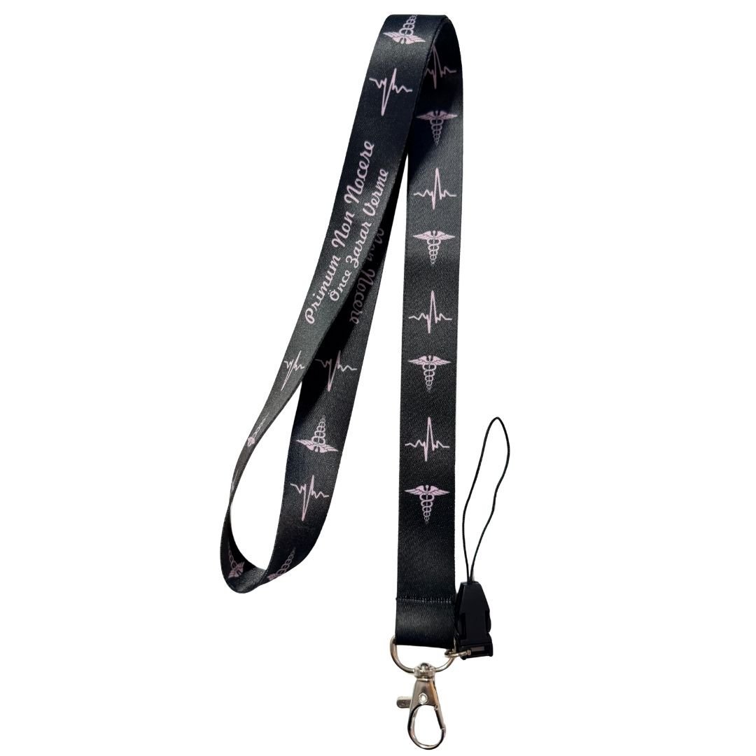 Mor Tıp Sembolü Siyah Zeminde Boyun Askı İpi (b89)