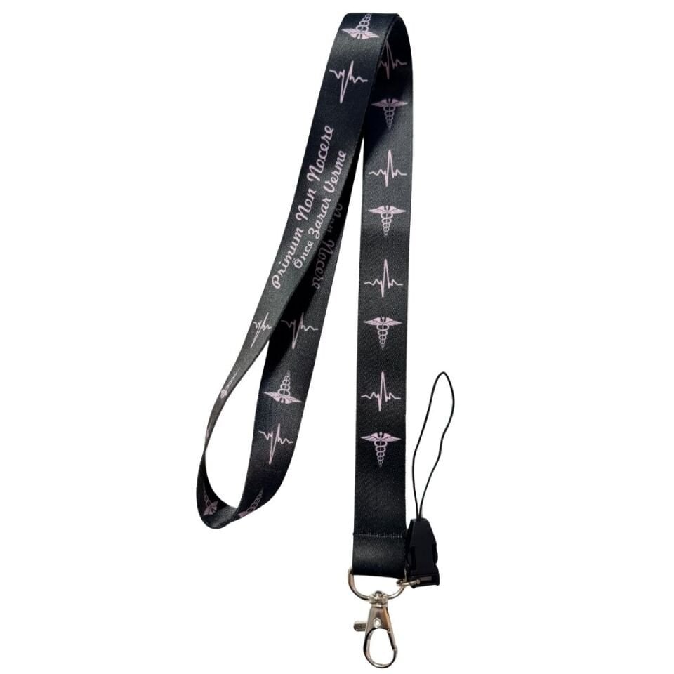 Mor Tıp Sembolü Siyah Zeminde Boyun Askı İpi (b89)