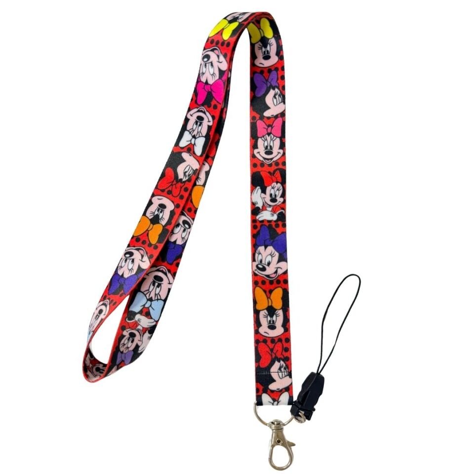 Puantiyeli Minnie Temalı Kırmızı Boyun Askı İpi (b114)