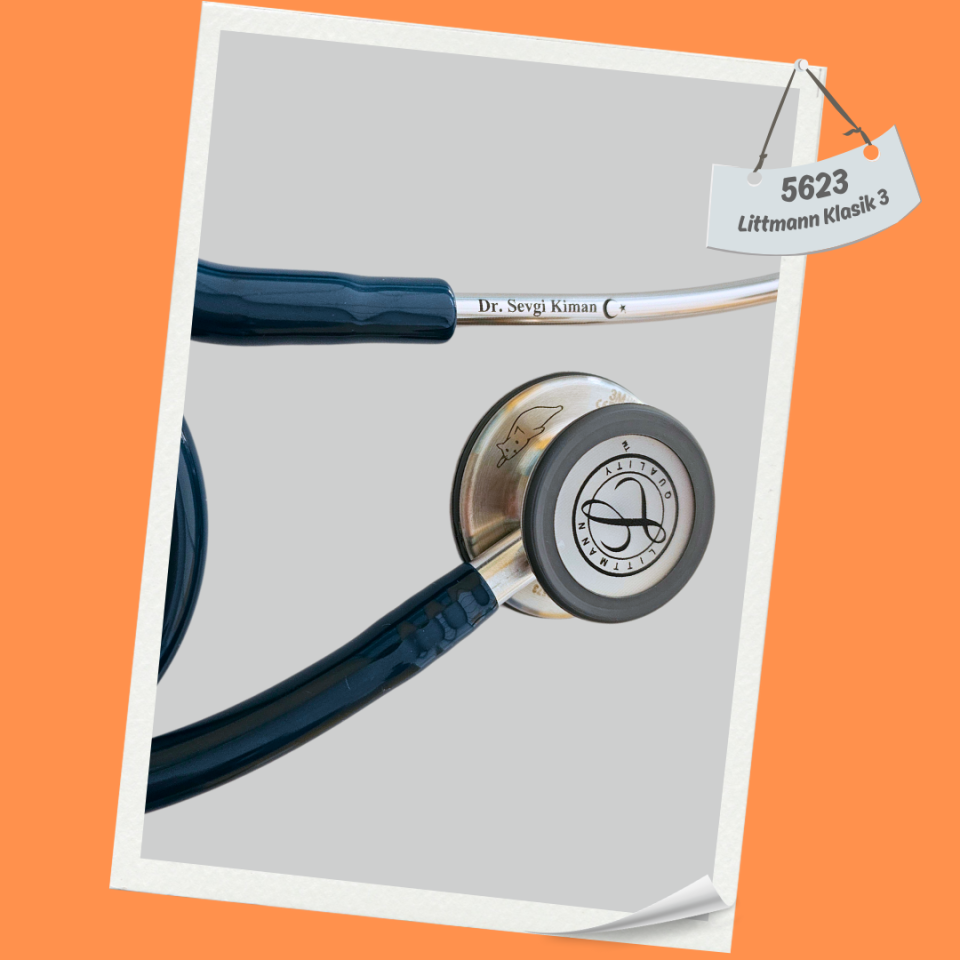 3M Littmann Klasik 3 Steteskop  5623 Karayip Mavisi Hortum YAY-ÇAN KISMINA İSİM - Şekil istemiyorum