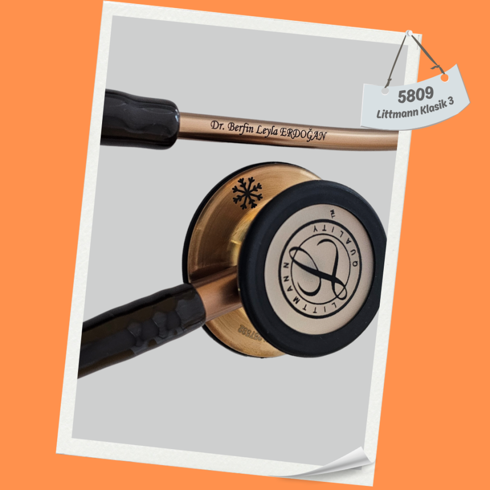3M Littmann Klasik 3 Steteskop 5809 Çikolata Hortum YAY-ÇAN KISMINA İSİM - Çan Kısmına