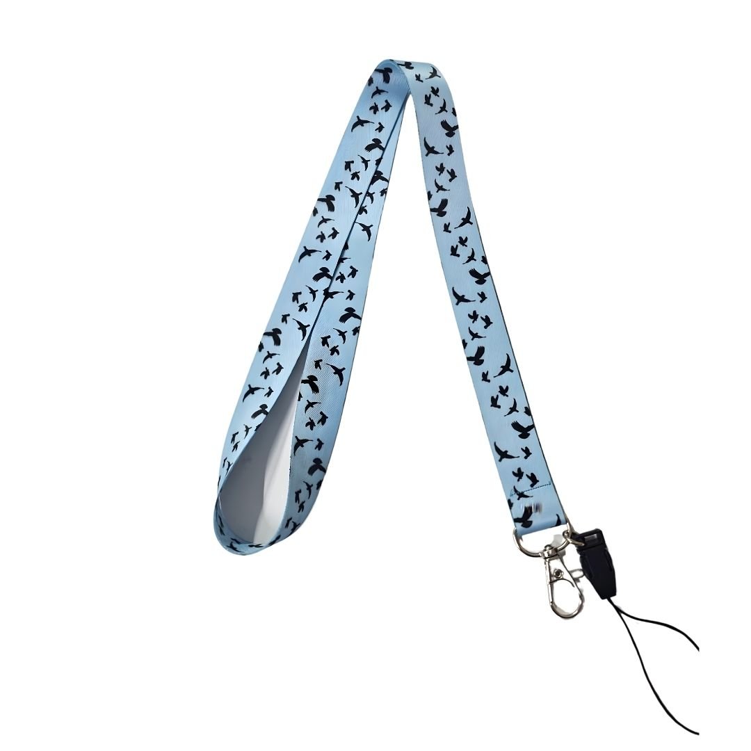 Mavi Zemin Kuş Figürlü Boyun Askı İpi (b132)