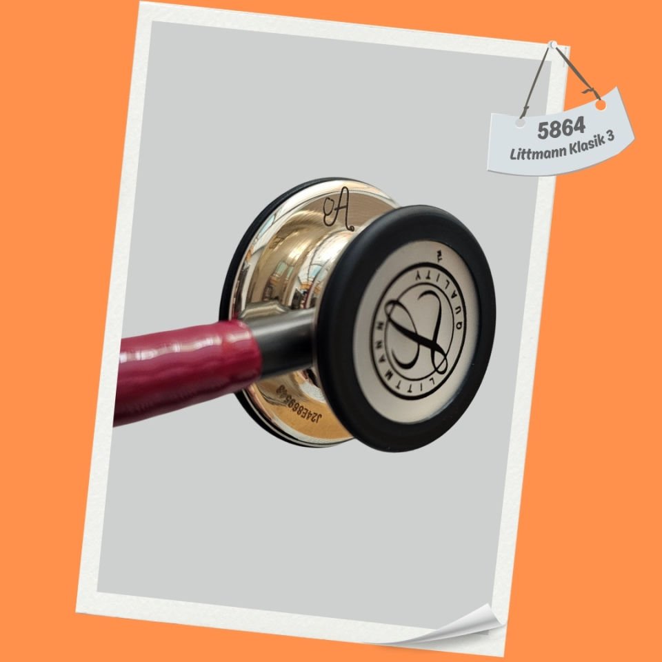 3M Littmann Klasik 3 Steteskop 5864 Bordo Hortum Şampanya Aynalı Çan ÇAN KISMINA İSİM - Hem Yay Hem Çan