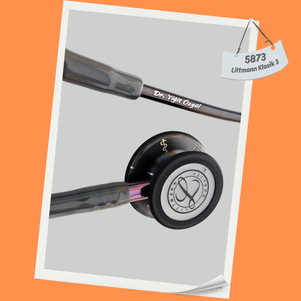 3M Littmann Klasik 3 Steteskop 5873 Gri Hortum Smoke Çan ÇAN KISMINA İSİM - Yay kısmına