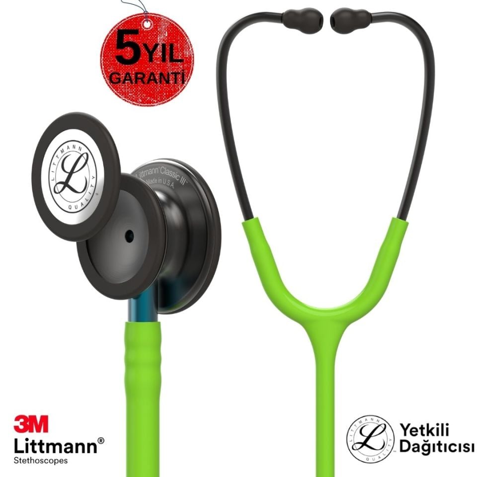 3M Littmann Klasik 3 Steteskop 5875 Limon Yeşili Hortum Smoke Çan