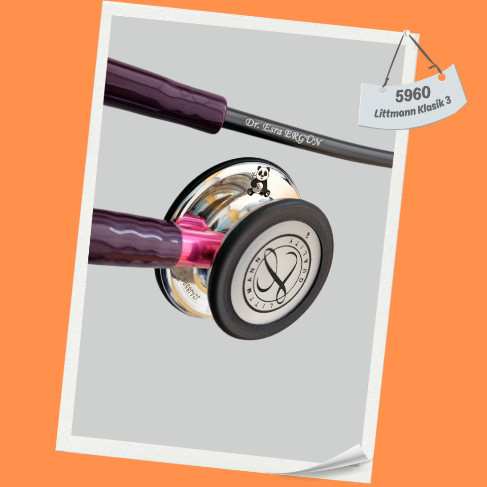 3M Littmann Klasik 3 Steteskop 5960 Mürdüm Hortum  Aynalı Çan YAY KISMINA İSİM - Çan Kısmına