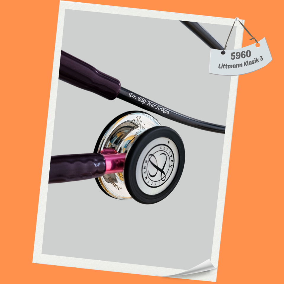 3M Littmann Klasik 3 Steteskop 5960 Mürdüm Hortum  Aynalı Çan YAY KISMINA İSİM - Çan Kısmına