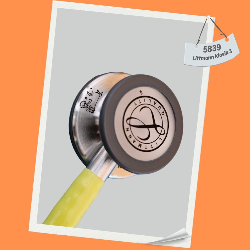 3M Littmann Klasik 3 Steteskop 5839 Limon Sarısı Hortum Paslanmaz Çelik Çan YAY KISMINA İSİM - Şekil istemiyorum