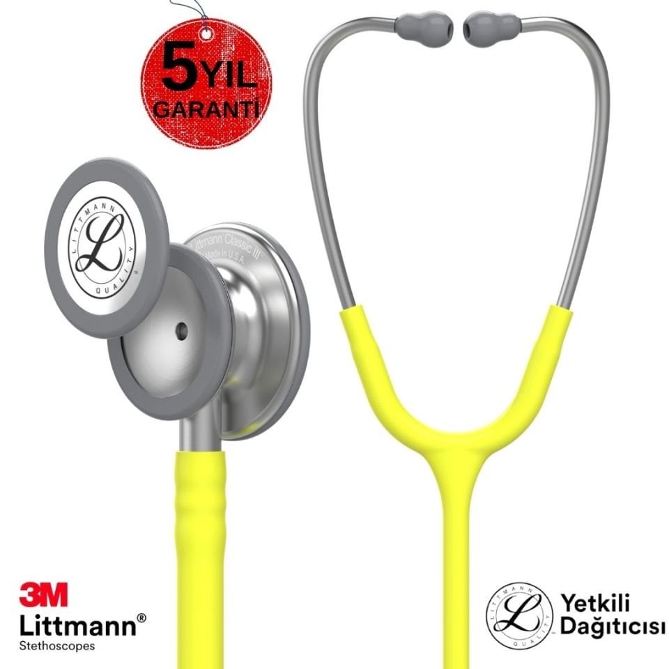 3M Littmann Klasik 3 Steteskop 5639 Limon Sarısı Hortum Paslanmaz Çelik Çan