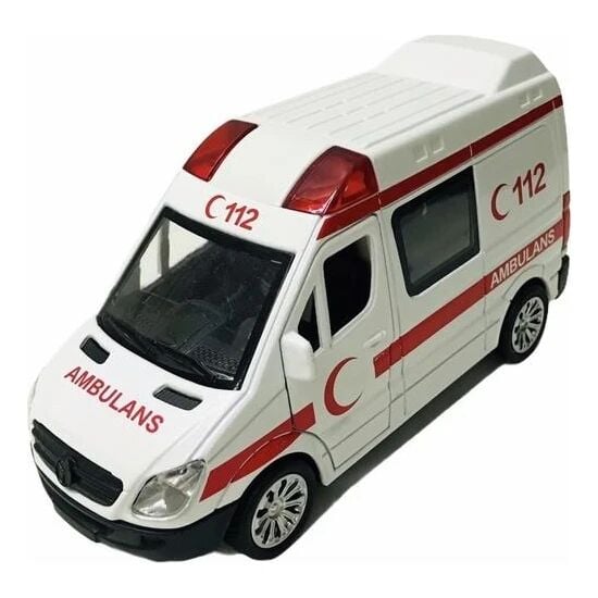 Metal Model Sesli Işıklı Çek Bırak Metal Ambulans - 588B-AMBULANS