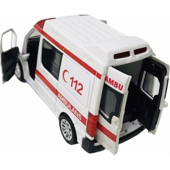 Metal Model Sesli Işıklı Çek Bırak Metal Ambulans - 588B-AMBULANS