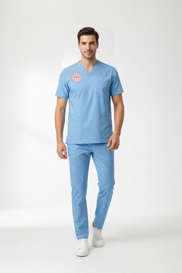 Doktor Ve Hekim Forması Scrubs Likralı Takım Sağlık Bakanlığı Uyumlu-Alaskan Blue
