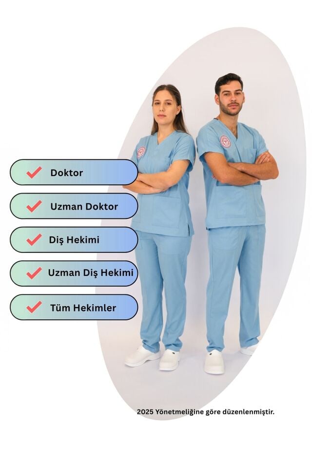 Doktor Ve Hekim Forması Scrubs Likralı Takım Sağlık Bakanlığı Uyumlu-Alaskan Blue