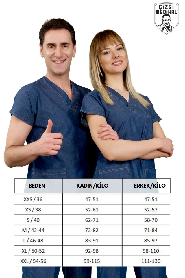 Tesettür Doktor Ve Hekim Forması Scrubs Likralı Takım Sağlık Bakanlığı Logolu-Alaskan Blue
