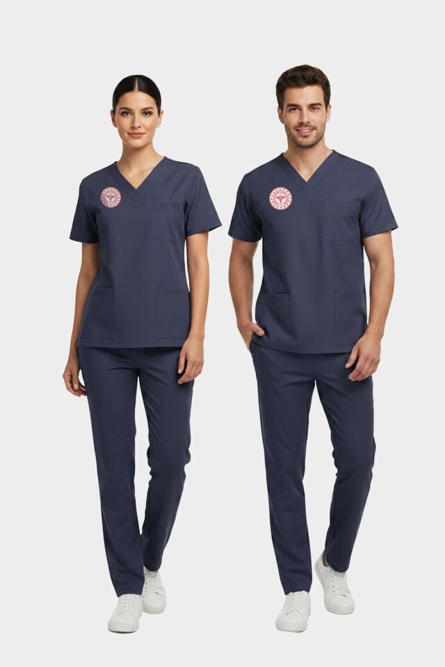 Hemşire Forması Scrubs Likralı Takım Sağlık Bakanlığı Uyumlu-Patriot Blue