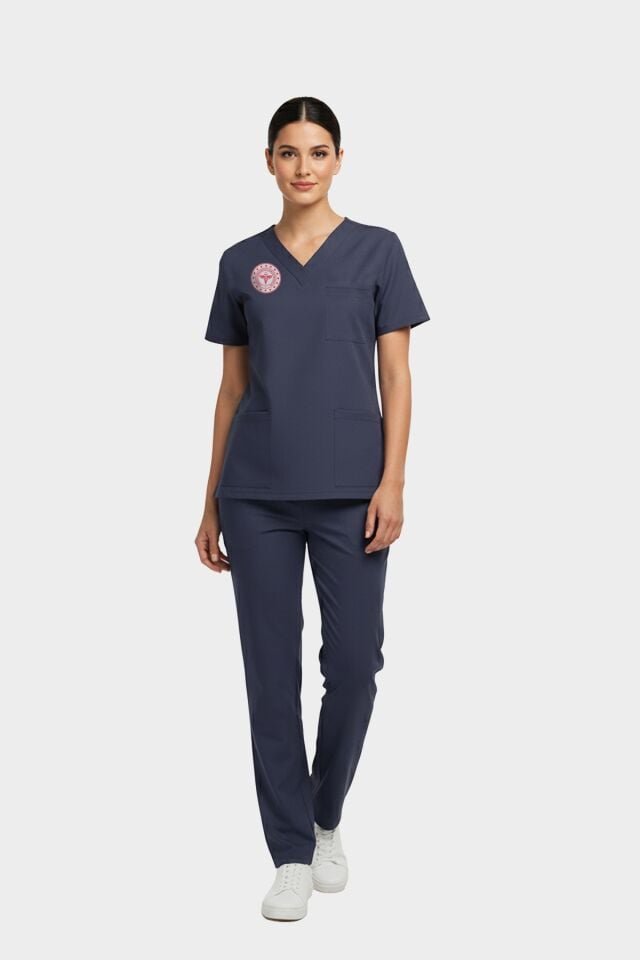Hemşire Forması Scrubs Likralı Takım Sağlık Bakanlığı Uyumlu-Patriot Blue