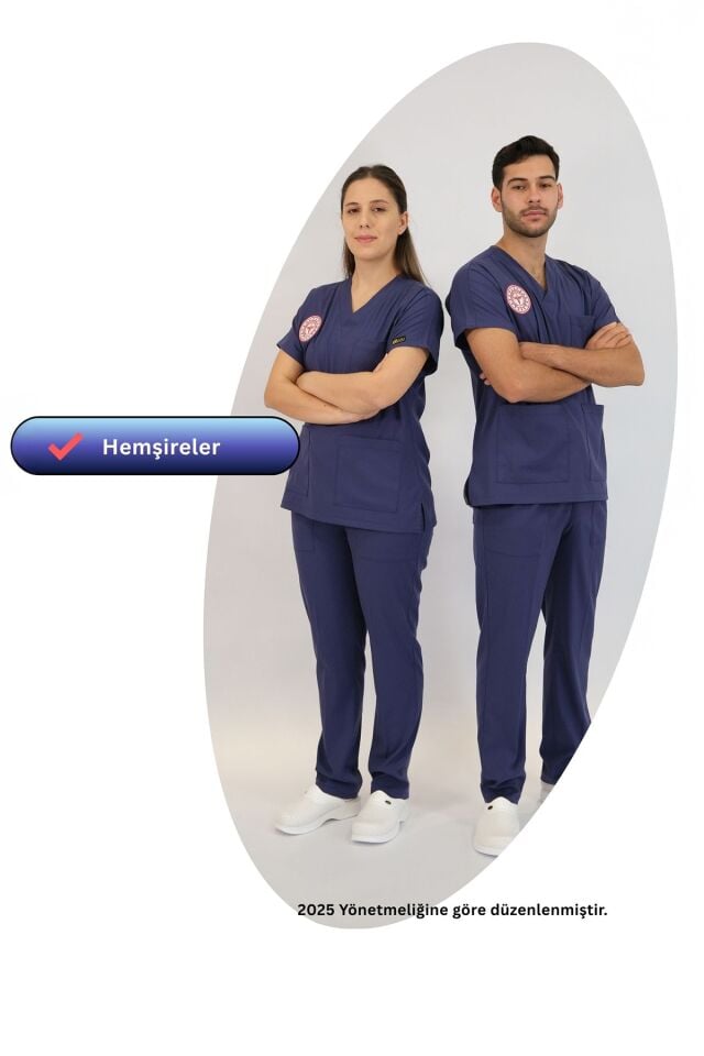 Hemşire Forması Scrubs Likralı Takım Sağlık Bakanlığı Uyumlu-Patriot Blue