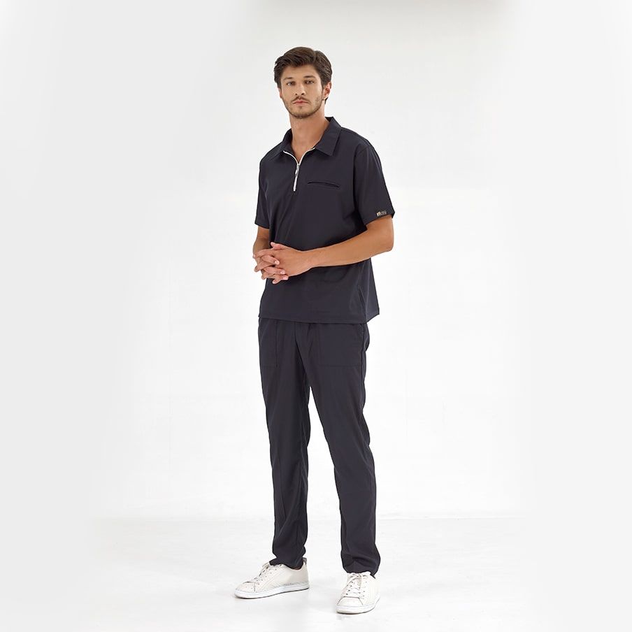 Lacivert Polo Lüks Likra Scrubs Takım