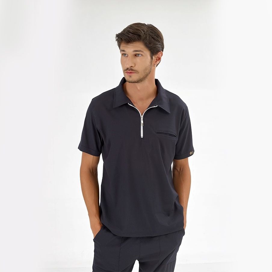 Lacivert Polo Lüks Likra Scrubs Takım