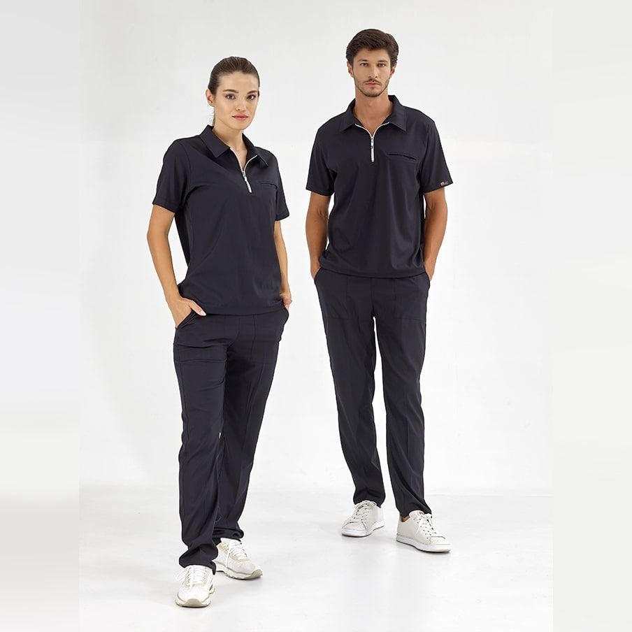 Lacivert Polo Lüks Likra Scrubs Takım