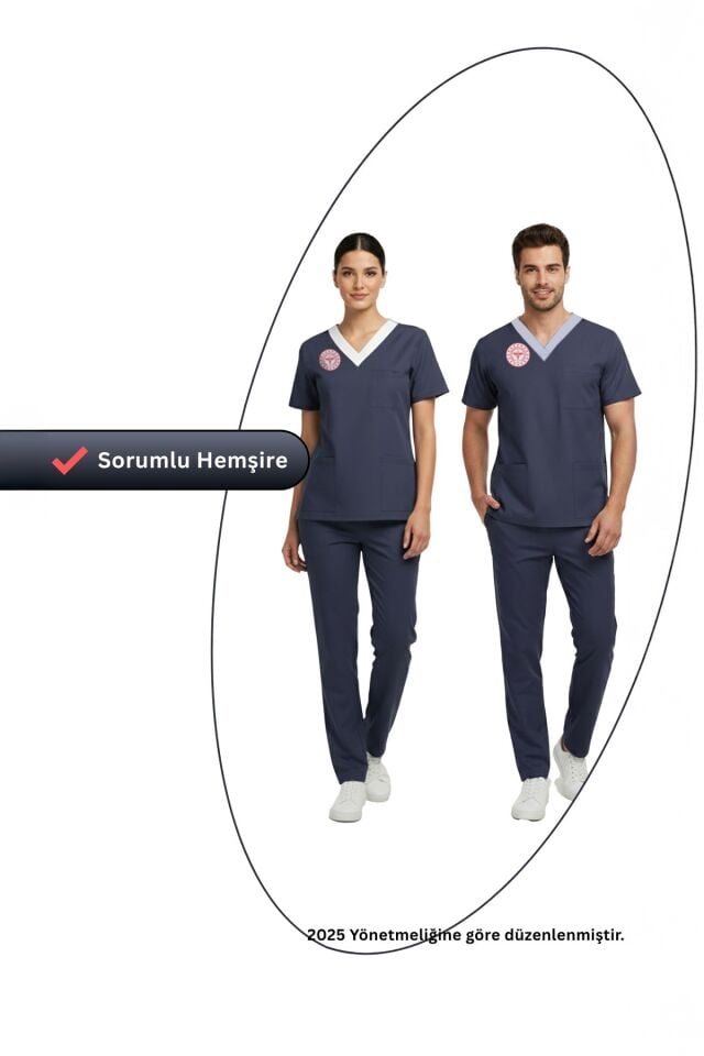 Sorumlu Hemşire Forması Scrubs Likralı Takım Sağlık Bakanlığı Uyumlu-Patriot Blue