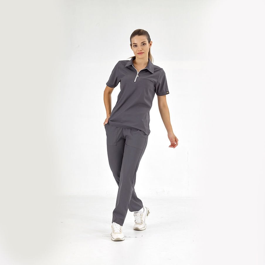 Füme Polo Lüks Likra Scrubs Takım