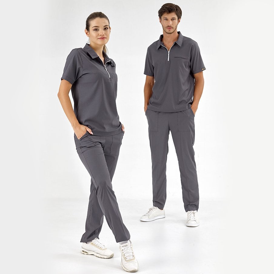 Füme Polo Lüks Likra Scrubs Takım