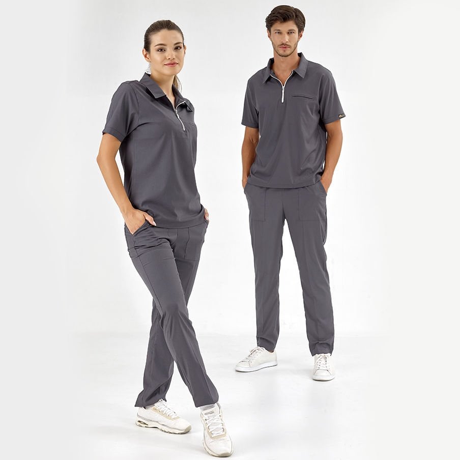 Füme Polo Lüks Likra Scrubs Takım