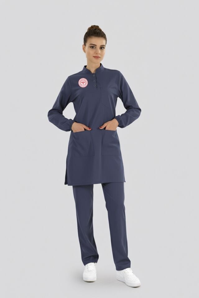 Tesettür Hemşire Forması Scrubs Likralı Takım Sağlık Bakanlığı Logolu-Patriot Blue