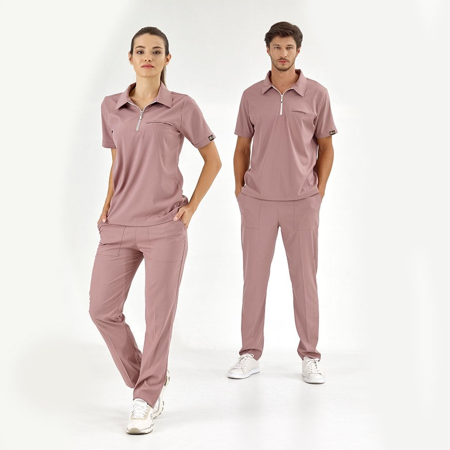 Gül Kurusu Polo Lüks Likra Scrubs Takım