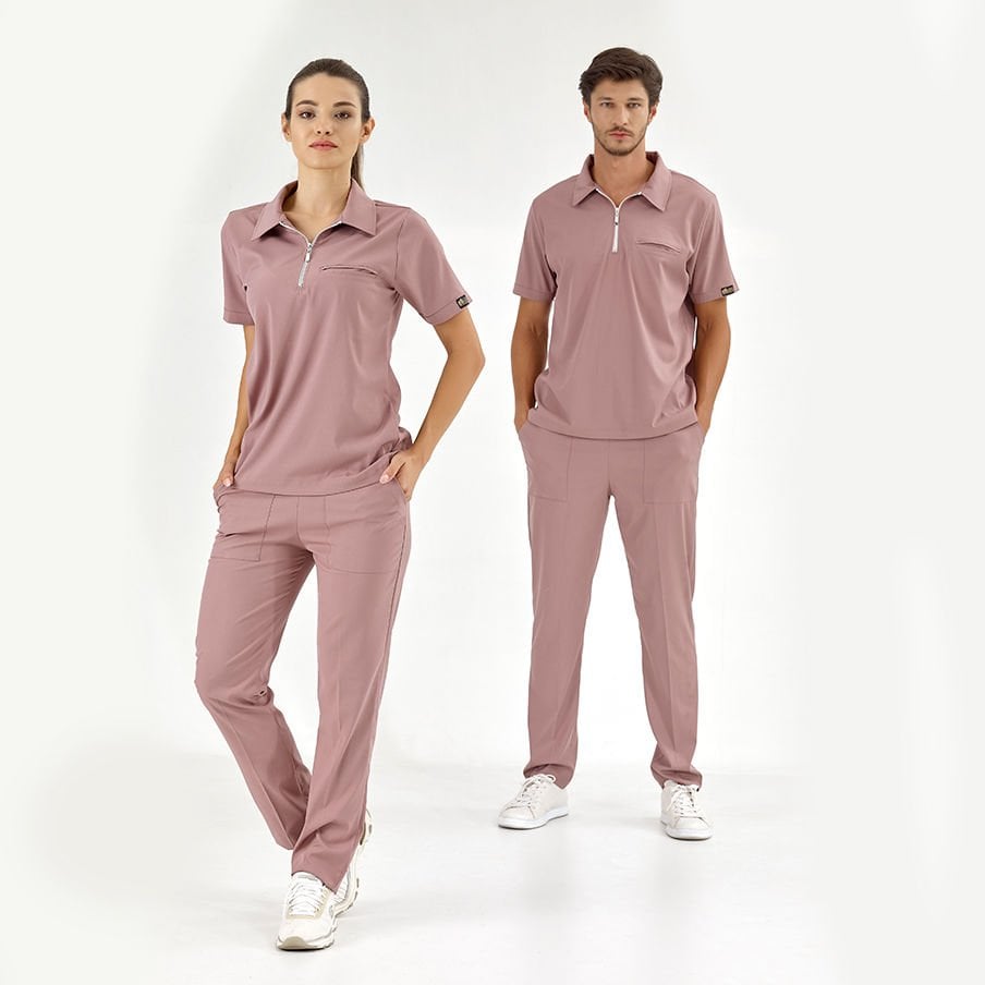 Gül Kurusu Polo Lüks Likra Scrubs Takım