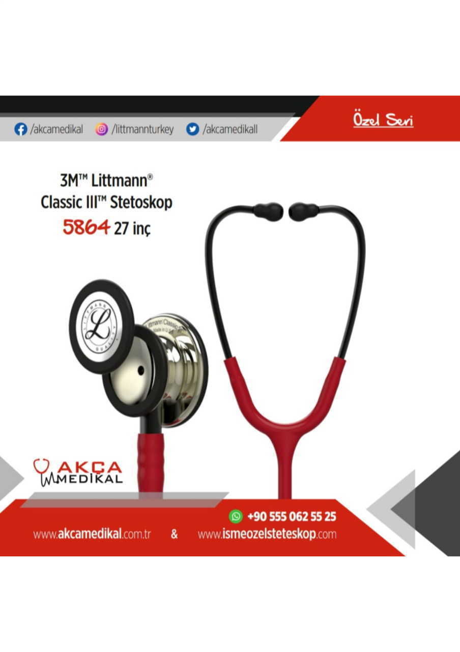 3M Littmann Klasik 3 Steteskop 5864 Bordo Hortum Şampanya Aynalı Çan YAY-ÇAN KISMINA İSİM - Yay kısmına