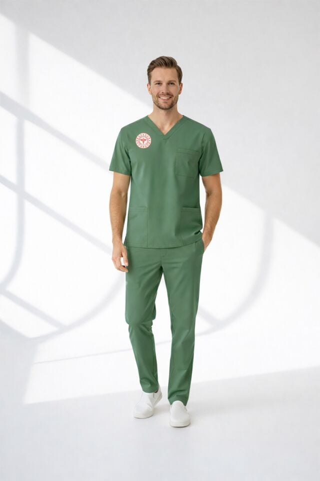 Ameliyathane Forması Scrubs Likralı Takım Sağlık Bakanlığı Uyumlu-Frosty Spruce