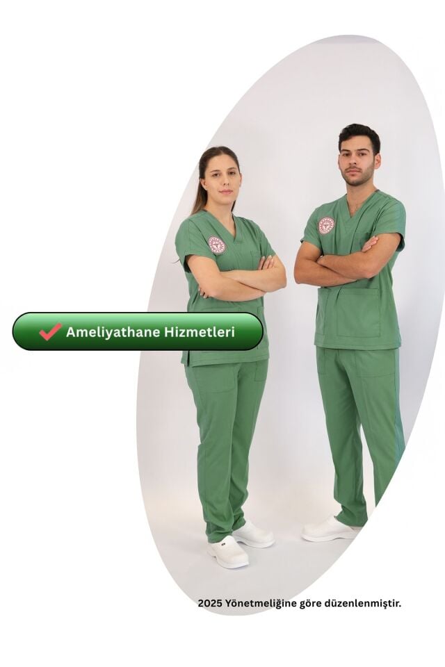 Ameliyathane Forması Scrubs Likralı Takım Sağlık Bakanlığı Uyumlu-Frosty Spruce