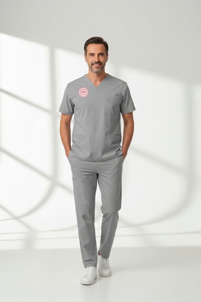 Teknik Hizmetler Forması Scrubs Likralı Takım Sağlık Bakanlığı Uyumlu-Neutral Gray