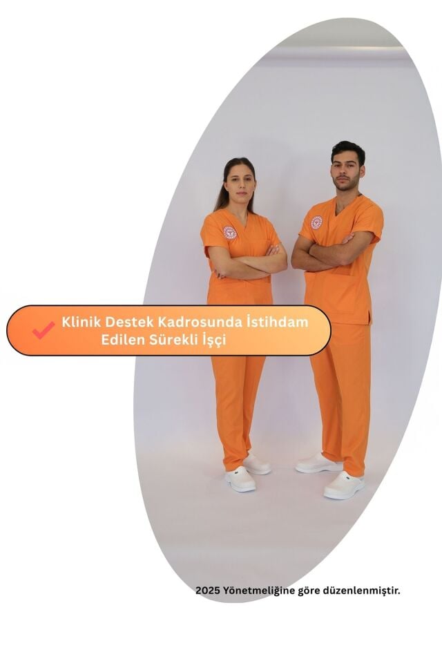 Klinik Destek Forması Scrubs Likralı Takım Sağlık Bakanlığı Uyumlu-Orange Ochre