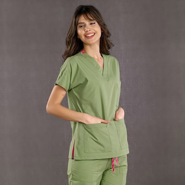 Fıstık Yeşili Dr Greys Scrubs (Terikoton/İnce Kumaş)  t100