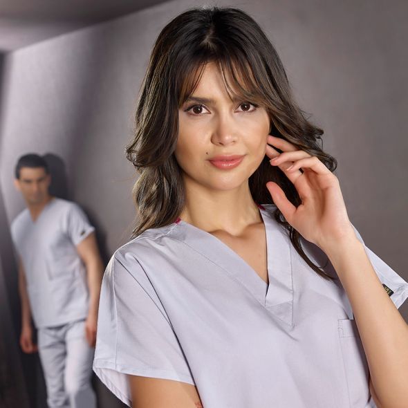 Gri  Dr Greys Scrubs (Terikoton/İnce Kumaş)  t100