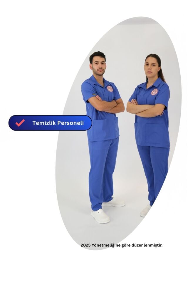 Temizlik Personeli Forması Scrubs Likralı Takım Sağlık Bakanlığı Uyumlu-Dazzling Blue