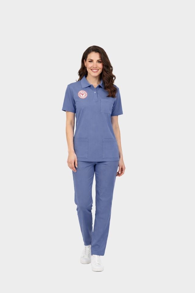 Temizlik Personeli Forması Scrubs Likralı Takım Sağlık Bakanlığı Uyumlu-Dazzling Blue