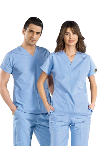 Açık Mavi V Yaka Scrubs (Terikoton/İnce Kumaş) t200