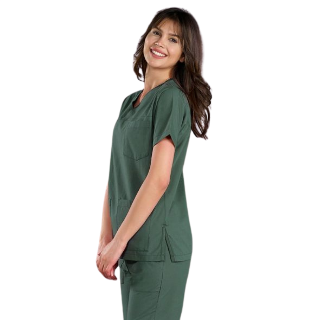 Avcı Yeşili V Yaka Scrubs (Terikoton/İnce Kumaş) t200