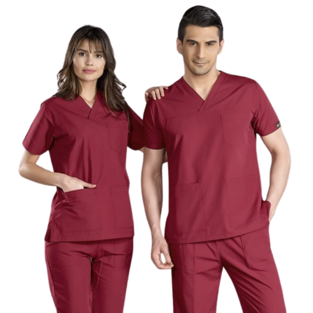 Bordo V Yaka Scrubs (Terikoton/İnce Kumaş) t200
