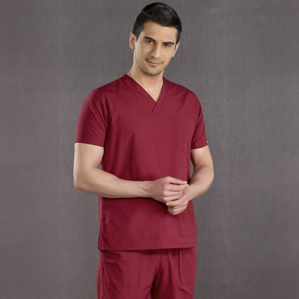 Bordo V Yaka Scrubs (Terikoton/İnce Kumaş) t200