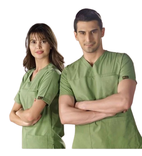 Fıstık Yeşili V Yaka Scrubs (Terikoton/İnce Kumaş) t200