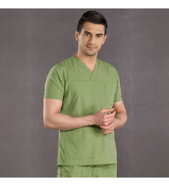 Fıstık Yeşili V Yaka Scrubs (Terikoton/İnce Kumaş) t200